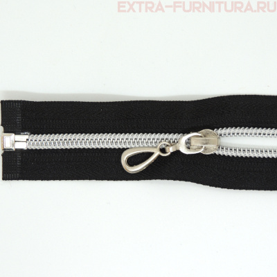 Молния спираль декор Т5 75см цв.черный/серебро (капля)